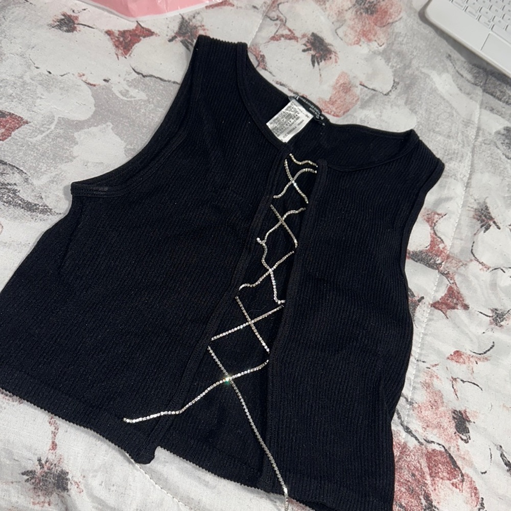 Black with glitter laces Crop top
